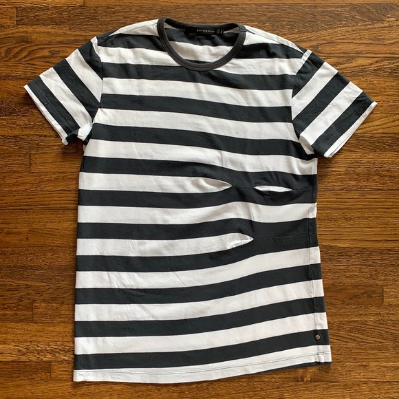 Kai-aakmann Black and White Striped Short Sleeve Tee Shirt with Pintuck detail - Picture 1 of 5